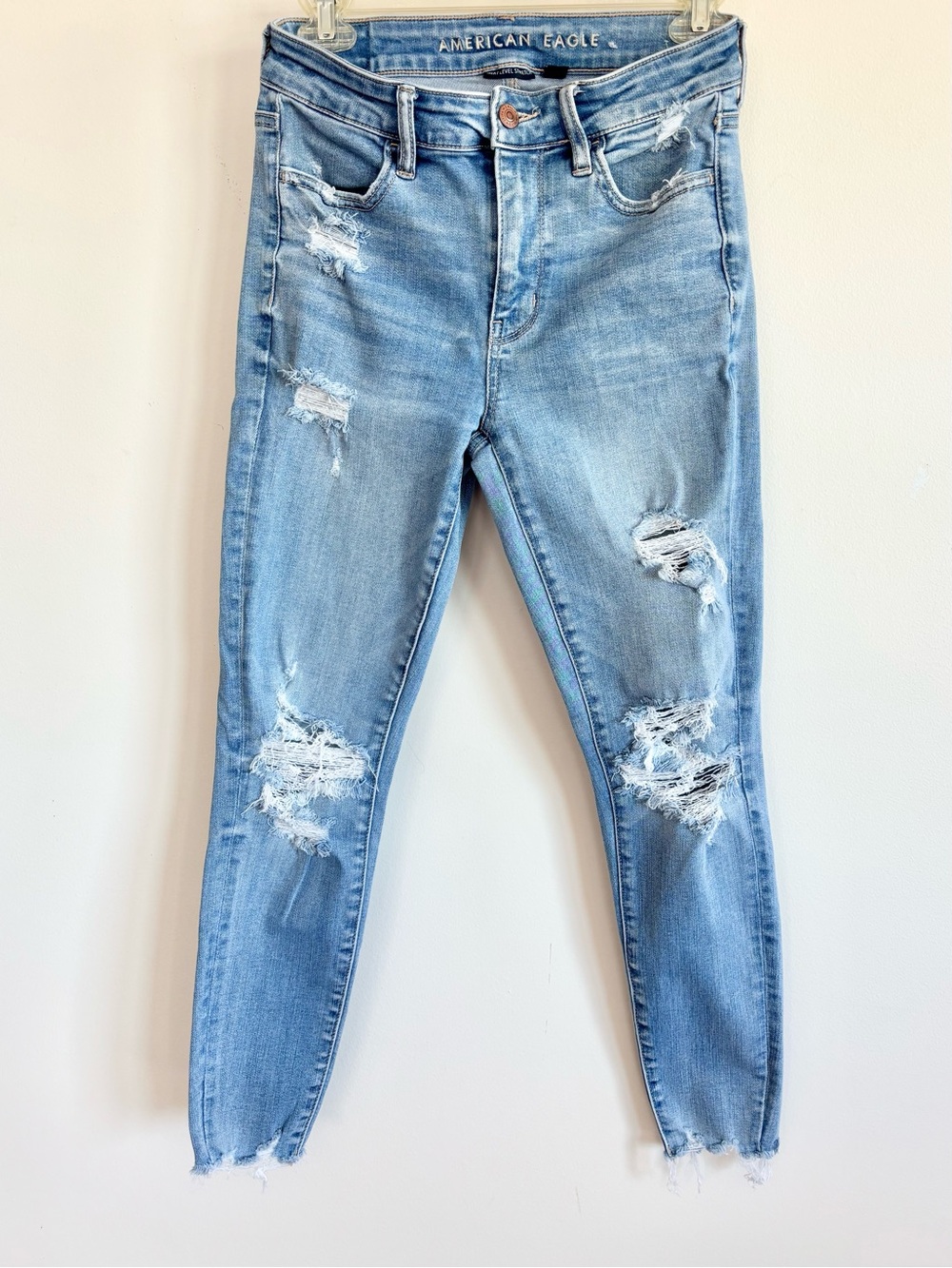 AEO Distressed Next Level Stretch High Rise Jeggings Jeans 4 Short